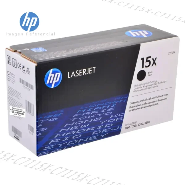 Cartucho de Tóner HP 15X de color Negro C7115X 3.500 Páginas para impresoras HP LaserJet 1200, 1220, 3300, 3310, 3320, 3330, 3380