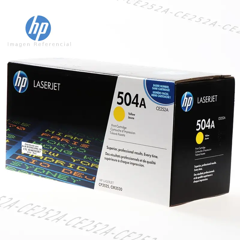 Tóner HP 504A Amarillo CE252A este cartucho está hecho para impresoras HP Color LaserJet CM3530, CP3525