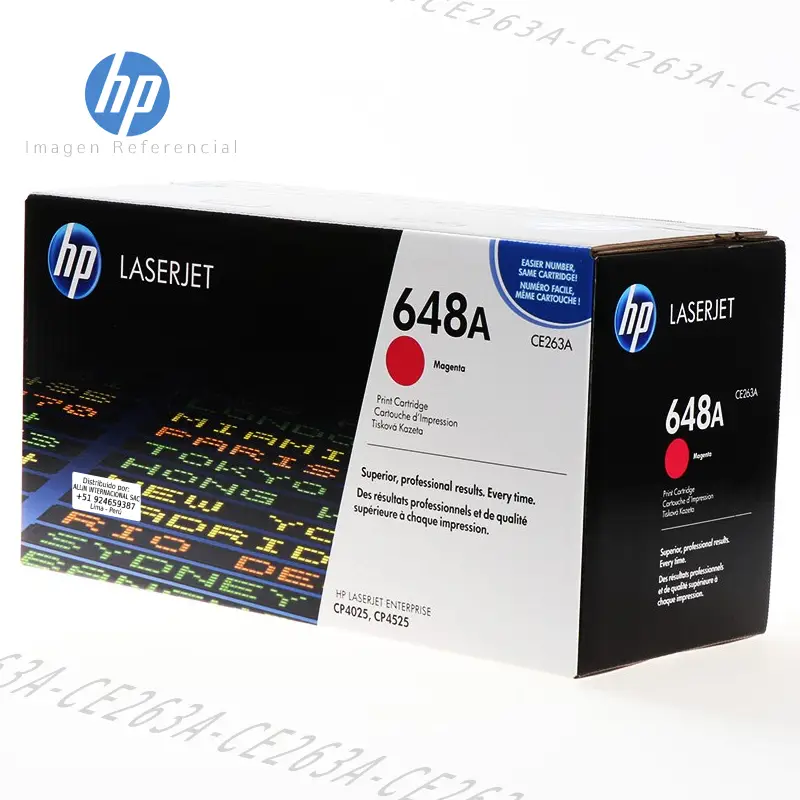 Tóner HP 648A Magenta CE263A este cartucho está hecho para impresoras HP Color LaserJet CP4025, CP4520, CP4525