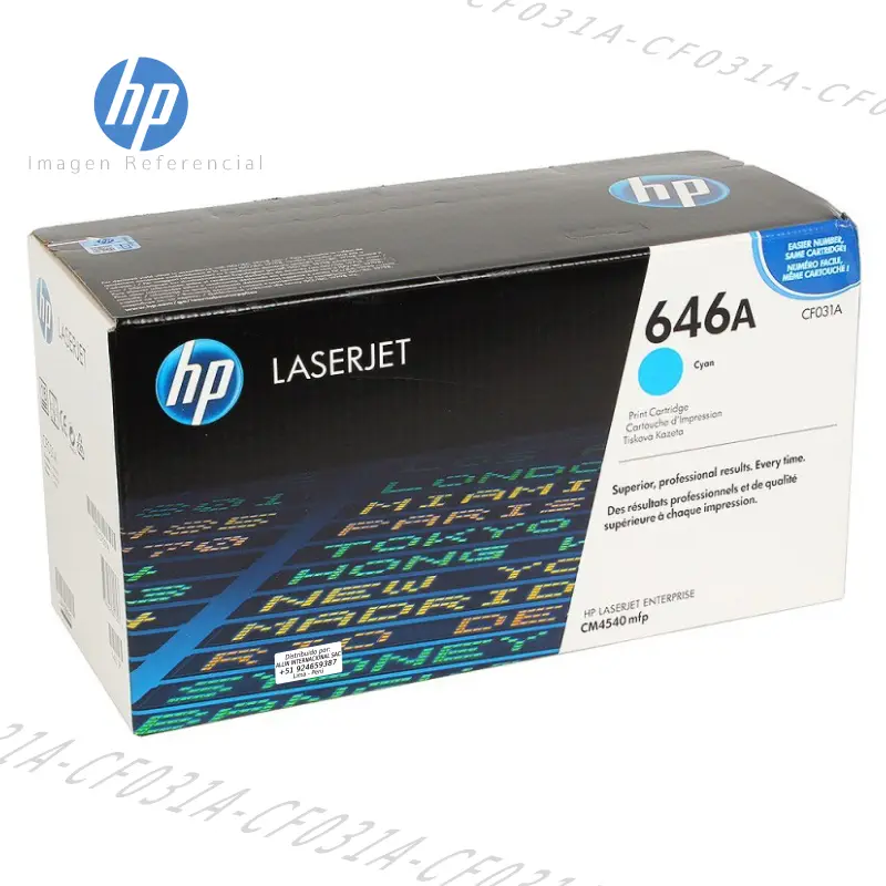 Tóner HP 646A Cian CF031A este cartucho está hecho para impresoras HP Color LaserJet CM4540