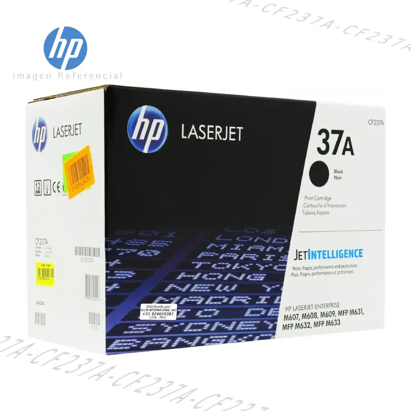 Tóner HP 37A Negro CF237A este cartucho está hecho para impresoras HP LaserJet Enterprise Flow MFP M631, M632, M633, M607, M608, M609