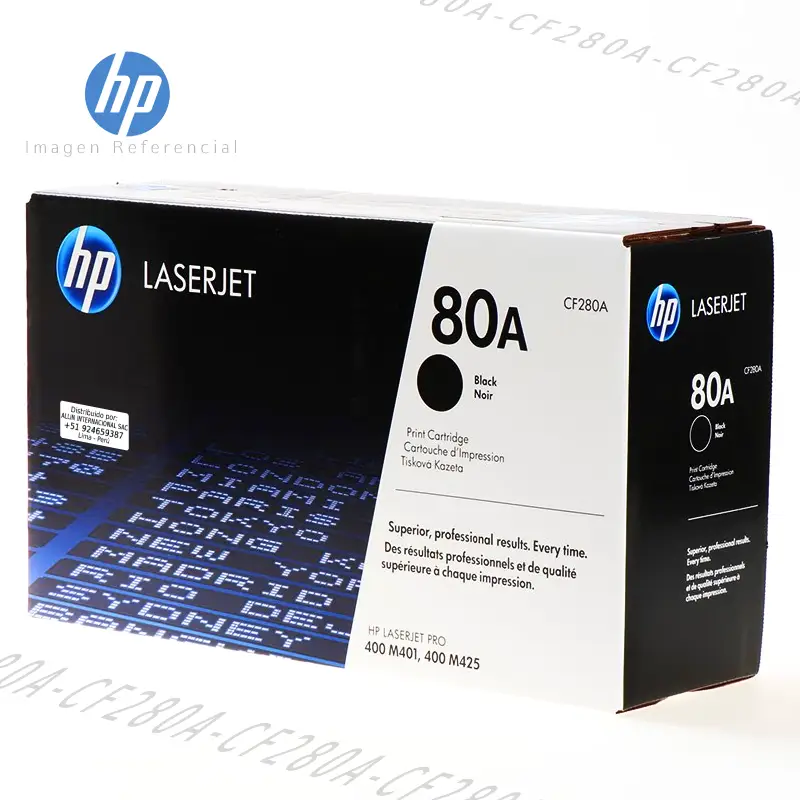 Tóner HP 80A Negro CF280A este cartucho está hecho para impresoras HP LaserJet Pro 400 M401, M425