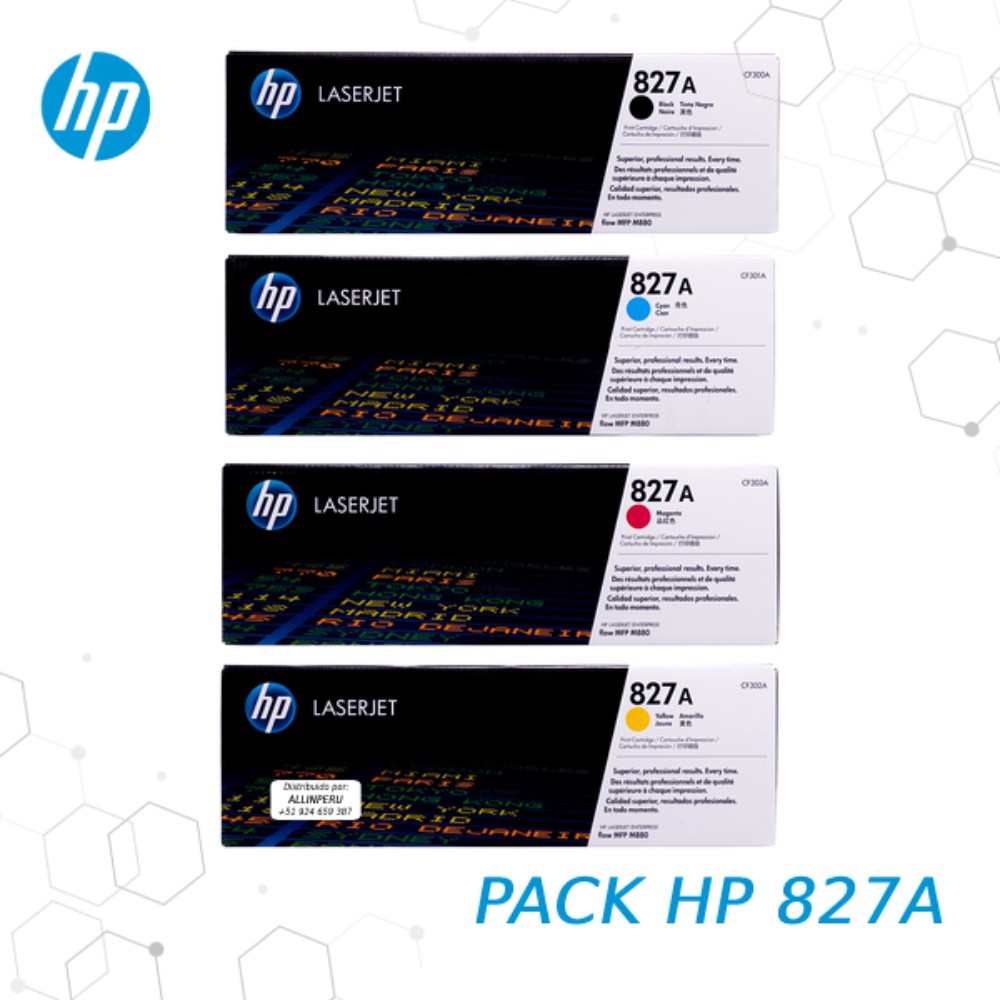 Cartuchos de tóner HP 827A Pack CF300A CF301A CF302A CF303A Negro Cian Magenta Amarillo