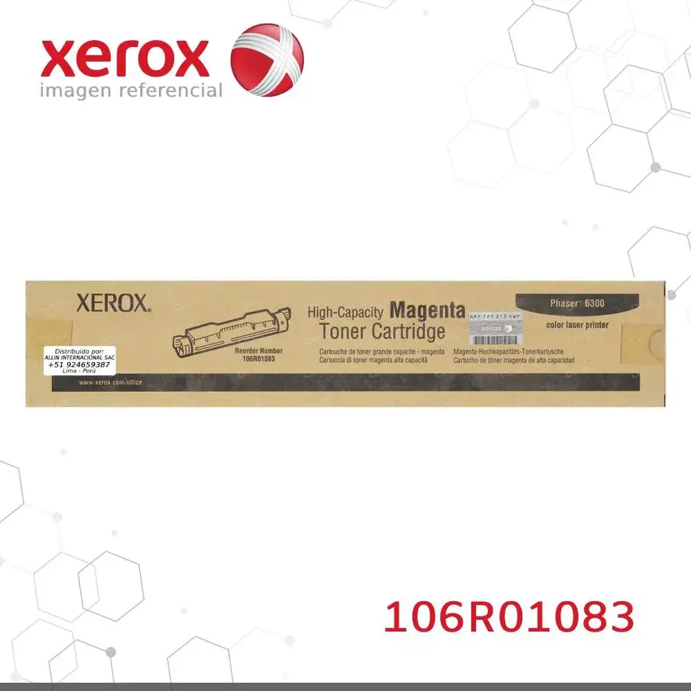 Tóner Xerox 106R01083 este cartucho está hecho para impresoras Phaser 6300 (no funcciona con PHASER 6350)