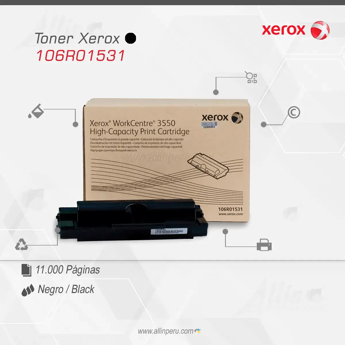 Tóner Xerox 106R01531 este cartucho está hecho para impresoras Workcentre 3550