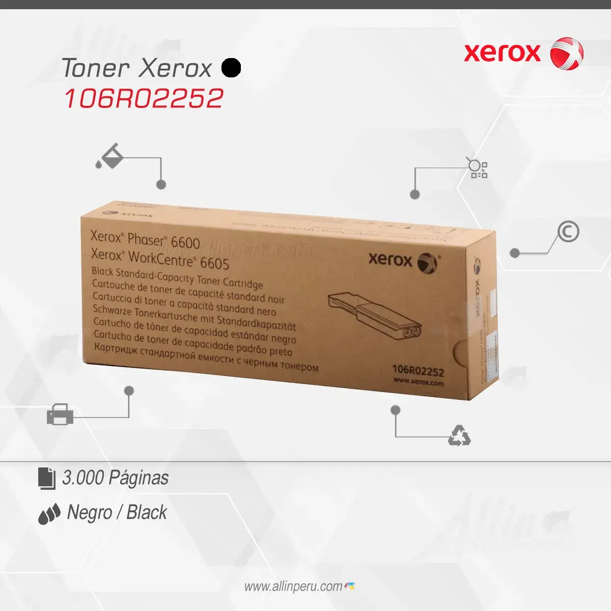 Tóner Xerox 106R02252 este cartucho está hecho para impresoras Phaser 6600