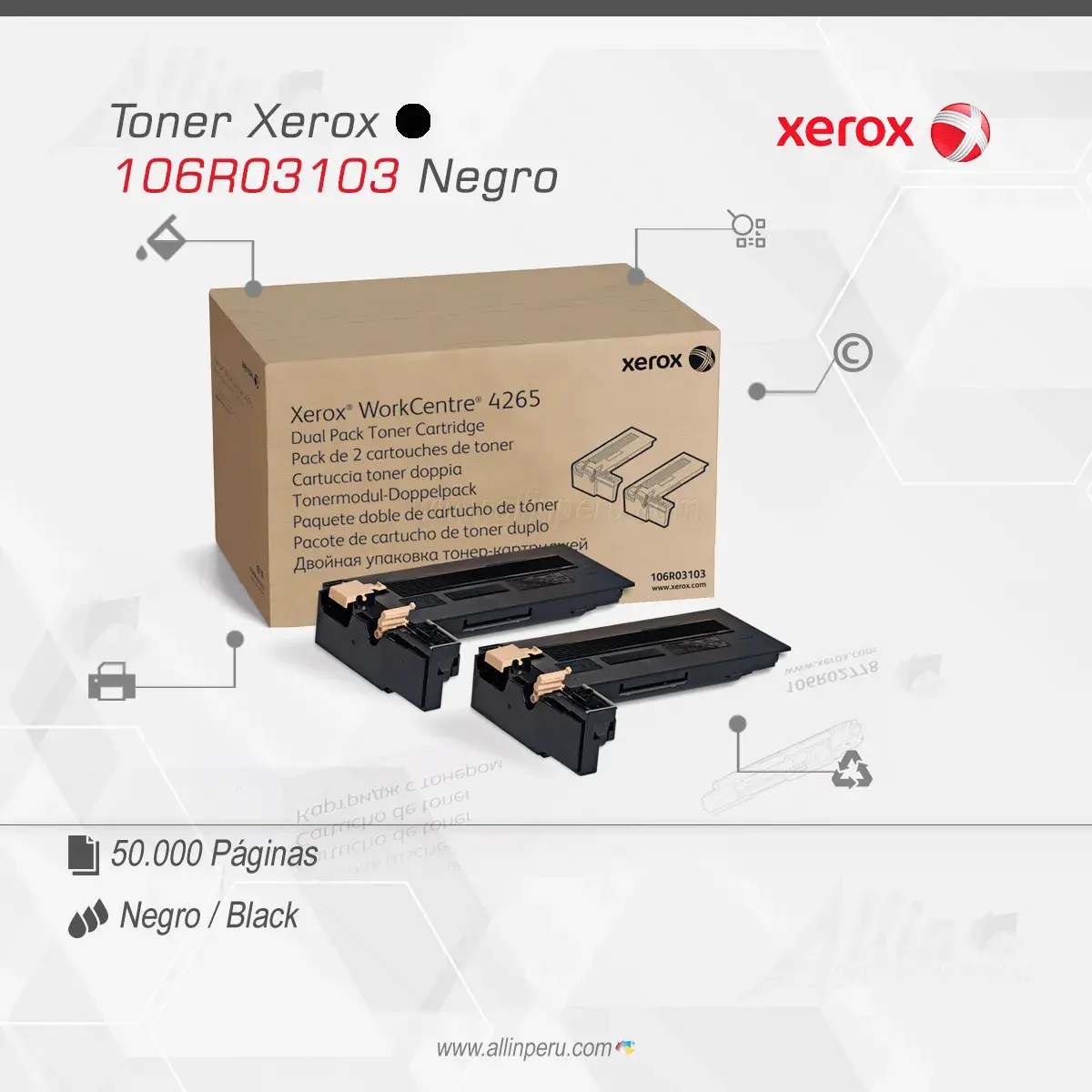 Tóner Xerox 106R03103 este cartucho está hecho para impresoras Workcentre 4265