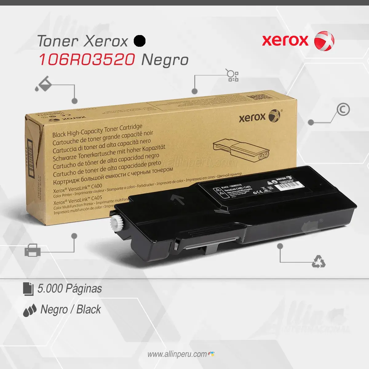 Tóner Xerox 106R03520 este cartucho está hecho para impresoras VersaLink C400