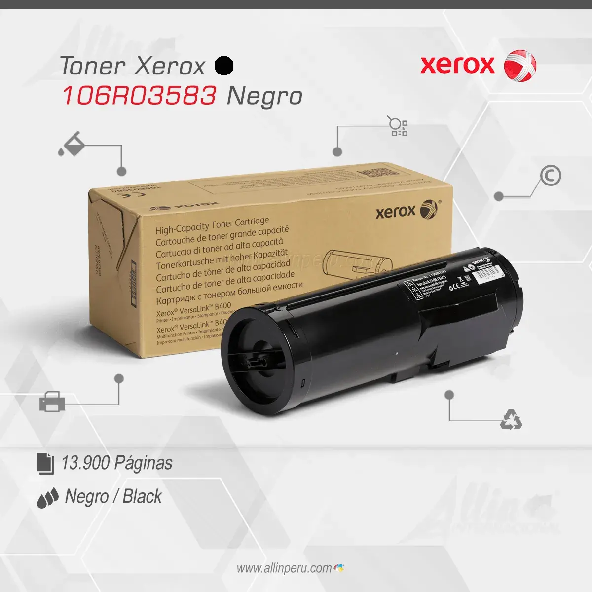 Tóner Xerox 106R03583 este cartucho está hecho para impresoras VersaLink B400
