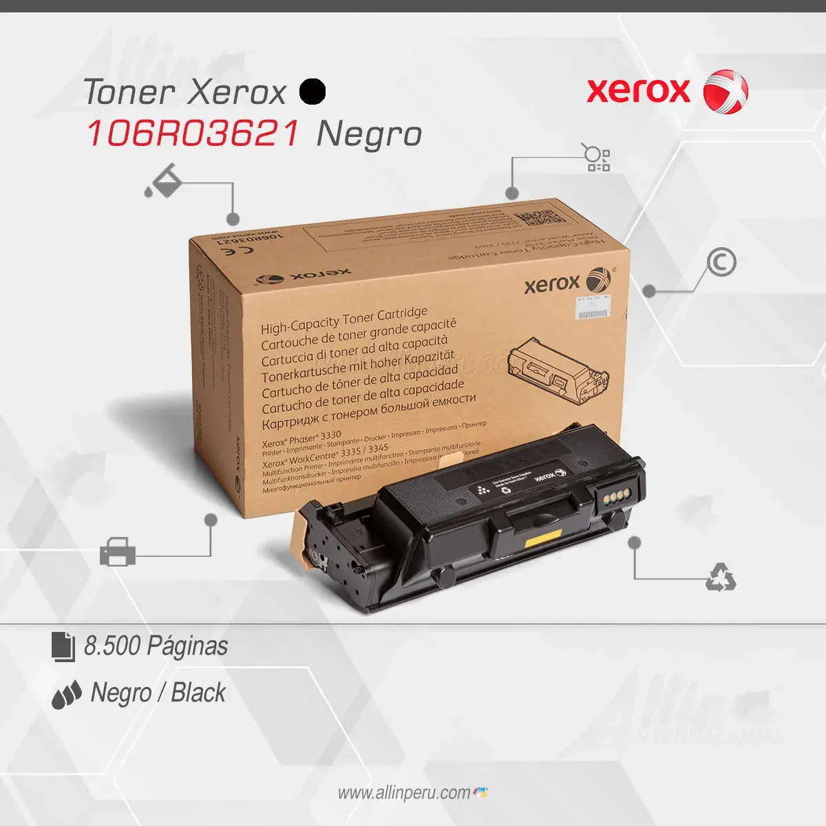 Tóner Xerox 106R03621 este cartucho está hecho para impresoras Phaser 3330