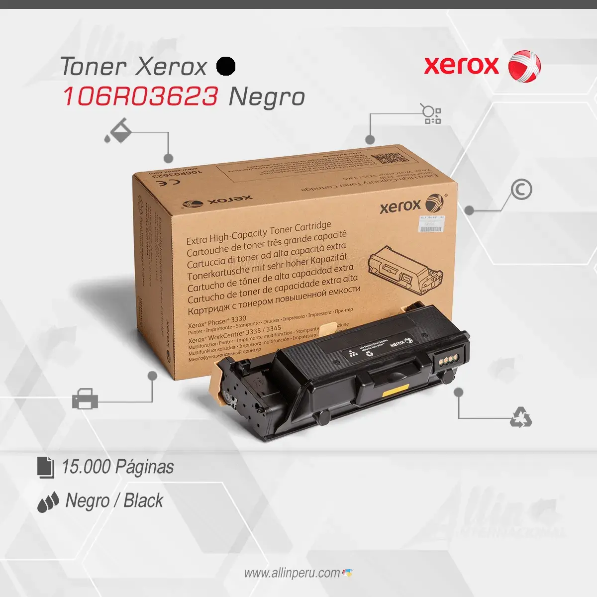Tóner Xerox 106R03623 este cartucho está hecho para impresoras Phaser 3330