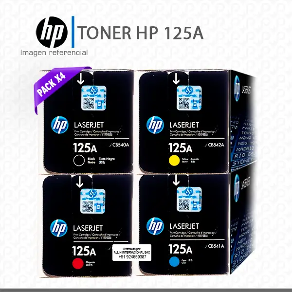 Pack de tóner HP 125A códigos CB540A, CB541A, CB542A y CB543A original compatible con impresoras HP Color LaserJet CM1312 MFP, CP1210, CP1510, CP1215, CP1217, CP1515, CP1518