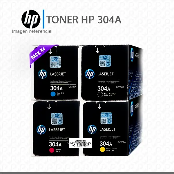 Kit Tóner HP 304A con códigos CC533A, CC532A, CC531A y CC530A para impresoras HP Color LaserJet CM2320 y CP2025