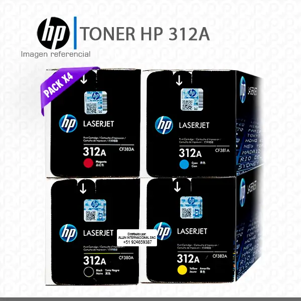Pack de tóner HP 312A códigos CF380A, CF381A, CF382A y CF383A original compatible con impresoras HP Color LaserJet Pro M476
