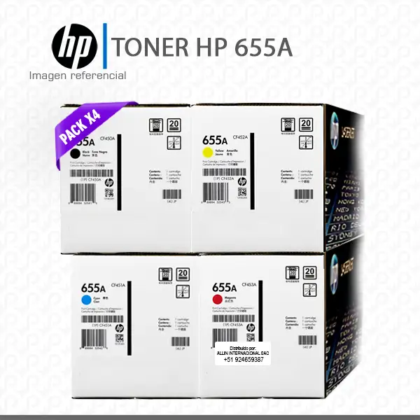 Kit Tóner HP 655A con códigos CF453A, CF452A, CF451A y CF450A para impresoras HP Color LaserJet Enterprise M652, M681, M682, M653