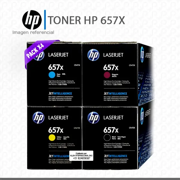 Pack de tóner HP 657X códigos CF470X, CF471X, CF472X y CF473X original compatible con impresoras HP Color LaserJet Enterprise MFP M681, M682