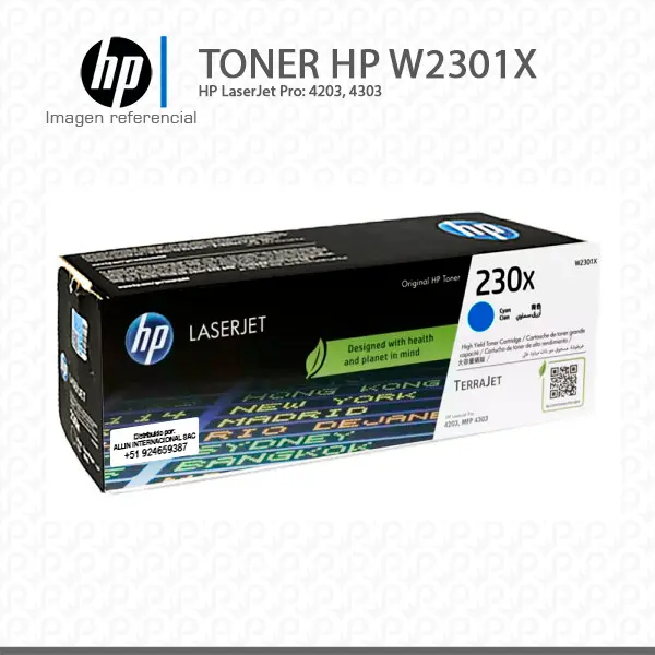 Tóner HP W2301X este cartucho está hecho para impresoras LaserJet Pro 4203