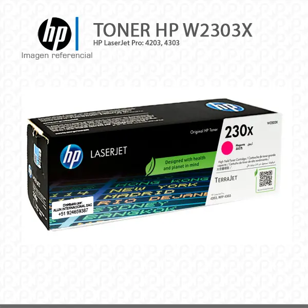 Tóner HP W2303X este cartucho está hecho para impresoras LaserJet Pro 4203