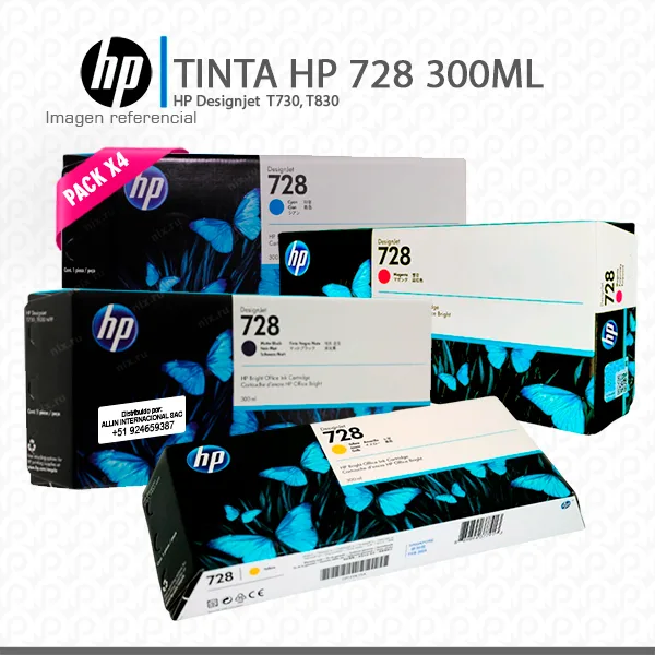 PACK DE TINTA HP 728 300ML para impresoras hp Designjet T730, T830