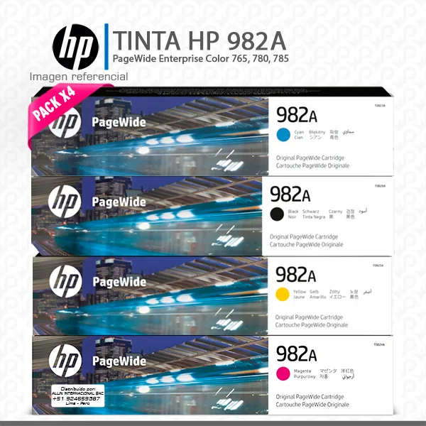 Pack de Tinta HP 982A PageWide Enterprise 765, 780, 785