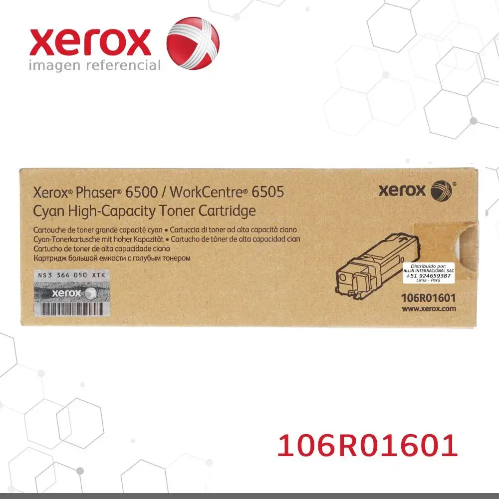 Toner Xerox 106R01601 Cian 2.5K WorkCentre 6500, Phaser 6505 Capacidad estandar