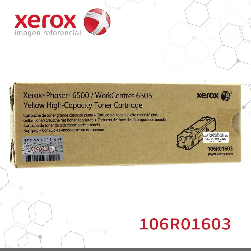 Toner Xerox 106R01603 Amarillo 2.5K WorkCentre 6500, Phaser 6505 Capacidad estandar