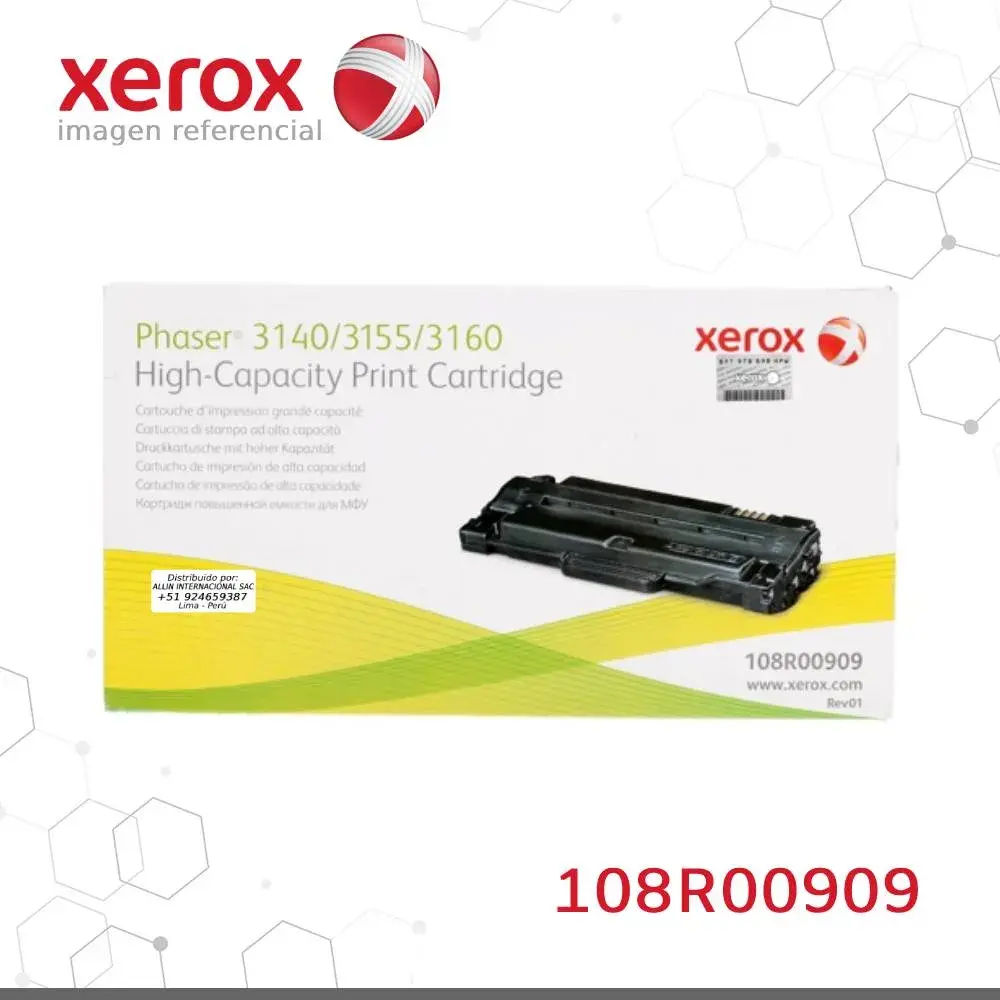 Toner Xerox 108R00909 Negro 2.5K Phaser 3140, 3155, 3160 Alta capacidad
