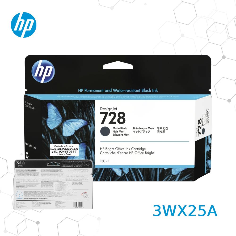 Cartucho de Tinta HP 728 Negro Matte 3WX25A, 130-Ml