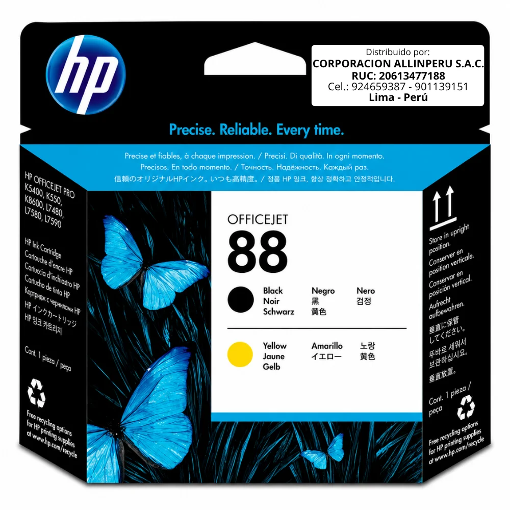Foto de cabezal HP 88 negro amarillo C9381A original vista frontal