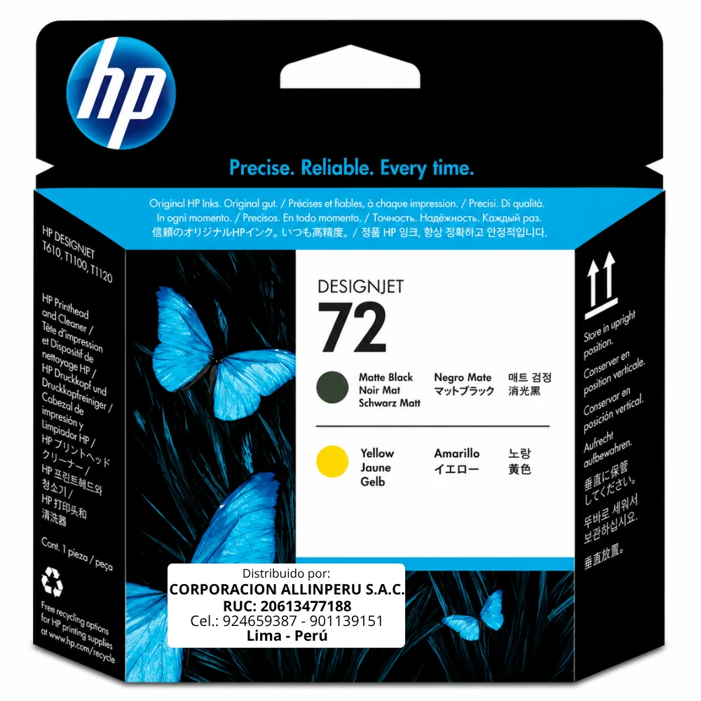 Foto de cabezal HP 72 negro mate amarillo C9384A original vista frontal