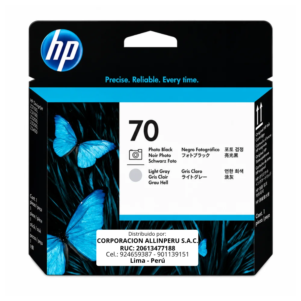Cabezal HP 70 C9407A Photo Black Light Gray original visto de frente