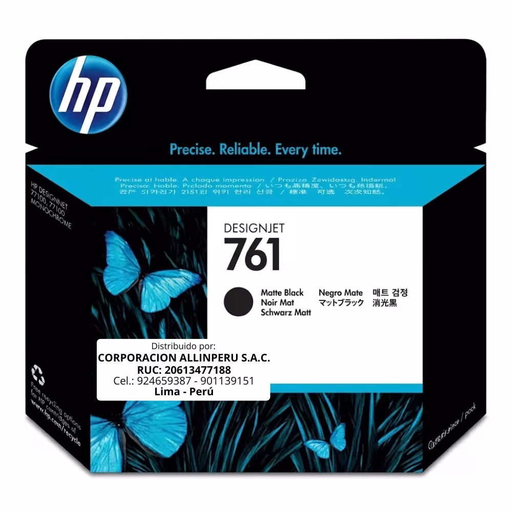 Cabezal HP 761 Matte Black CH648A original de frente