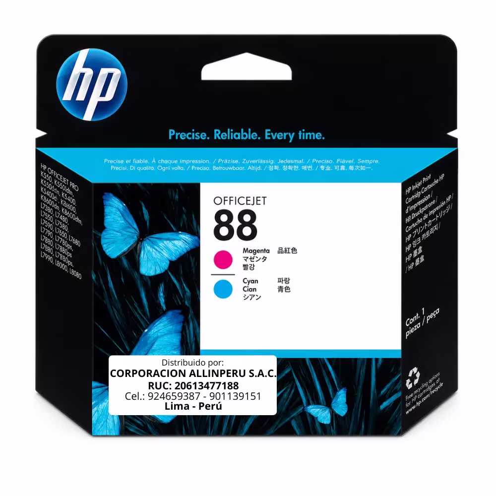 Cabezal HP 88 C9382A Magenta y Cian original vista frontal