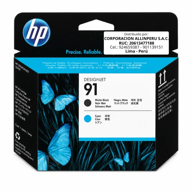 Cabezal HP 91 C9460A negro mate y cian original de frente