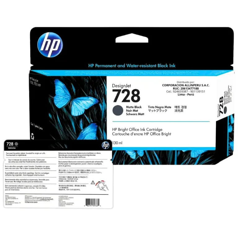 Foto de caja original tinta HP 728 negro mate para T730