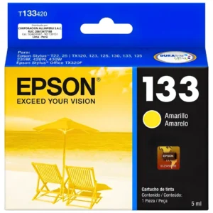 Cartucho Epson 133 amarillo original T133420 sellado sobre fondo blanco