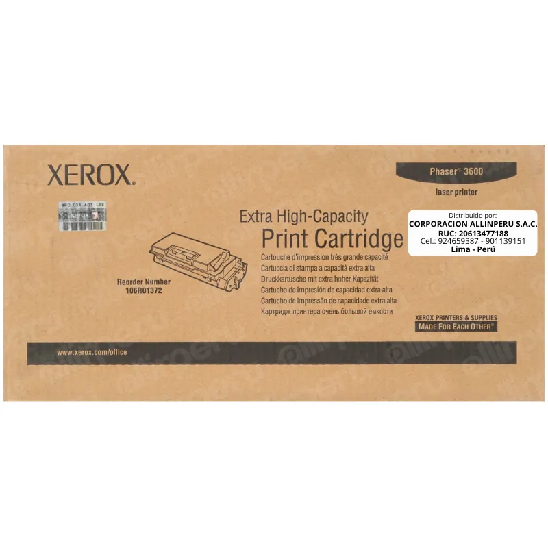 Toner Xerox 106R01372 Negro Phaser 3600 Extra Alta capacidad