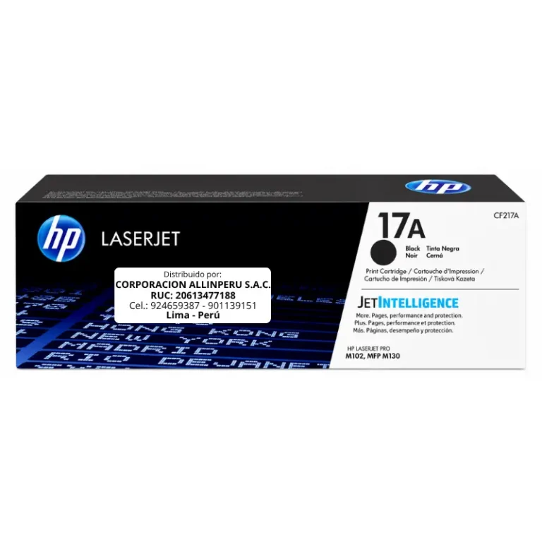 Foto de tóner HP 17A negro CF217A original frontal