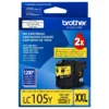 Tinta Brother LC105Y amarillo original de frente sobre fondo blanco