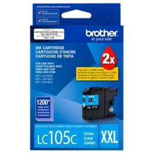 Tinta Brother LC105C cian original de frente sobre fondo blanco