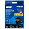Tinta Brother LC107BK negro original de frente sobre fondo blanco