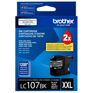 Tinta Brother LC107BK negro original de frente sobre fondo blanco