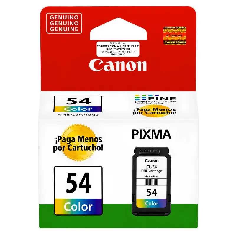 Foto de cartucho de tinta Canon CL-54 color original de frente