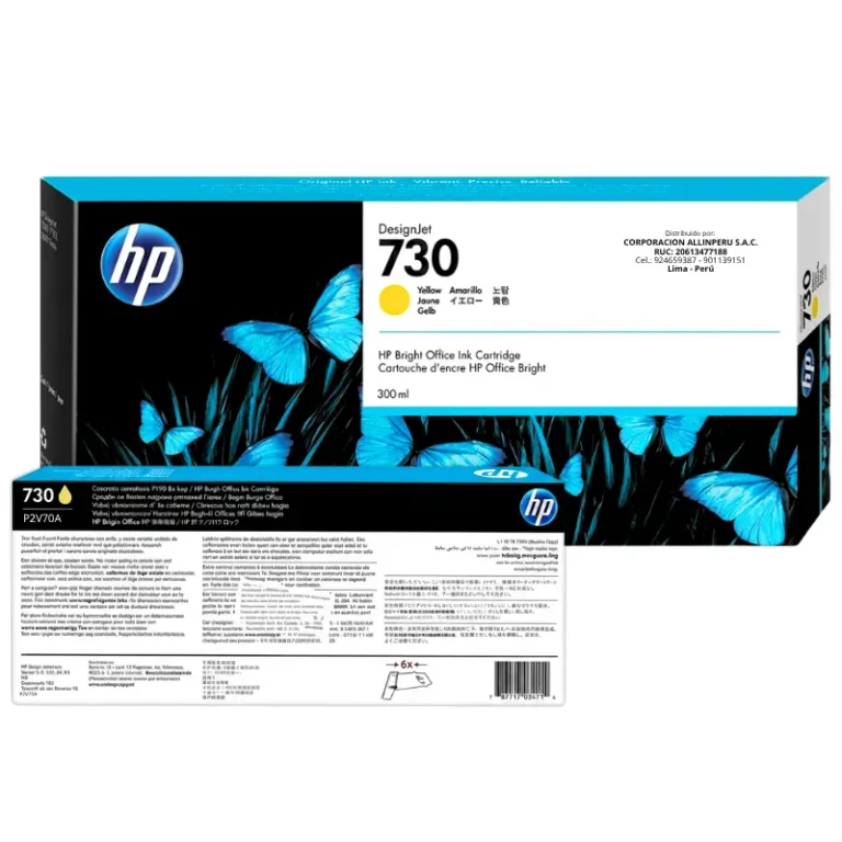 Etiqueta P2V70A cartucho HP 730 Amarillo 300ml vista frontal
