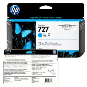 Foto de etiqueta original tinta HP 727 cian B3P19A