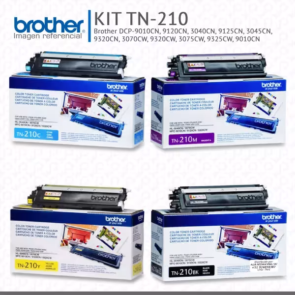 Kit de Toner Brother TN-210 para DCP-9010CN, HL-3040CN, HL-3045CN, MFC-9320CN