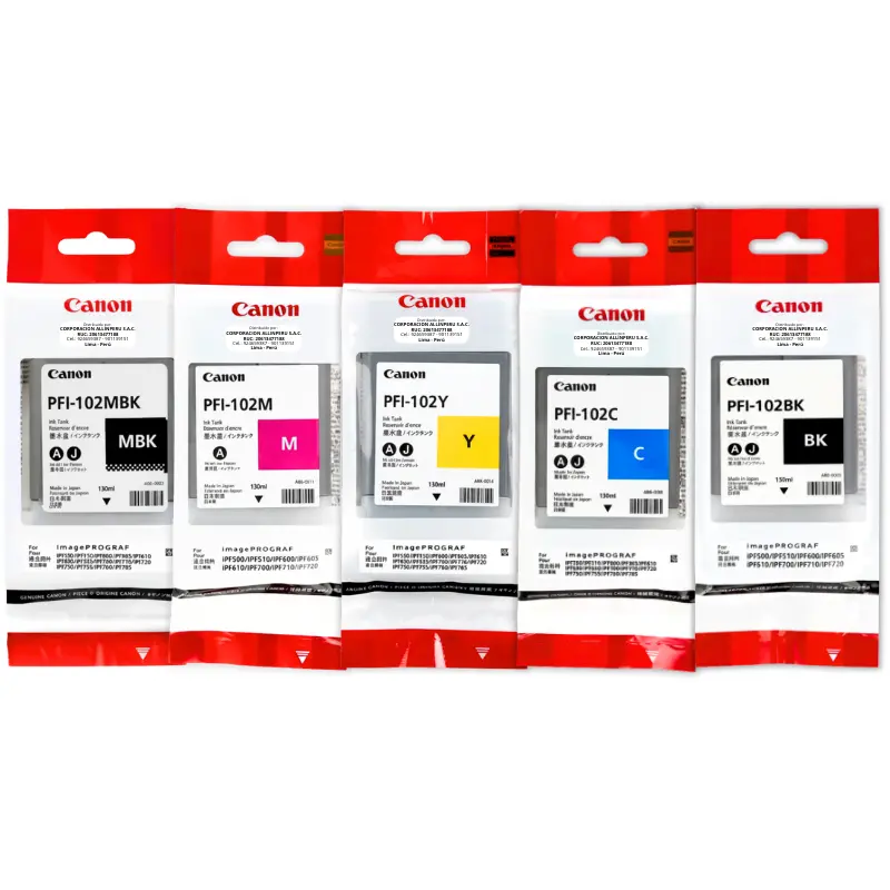 Kit Tinta Canon PFI-102 para iPF500, iPF510, iPF600, iPF700, iPF765