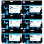 Kit tinta HP 730 130ml original con sus 6 cartuchos de colores