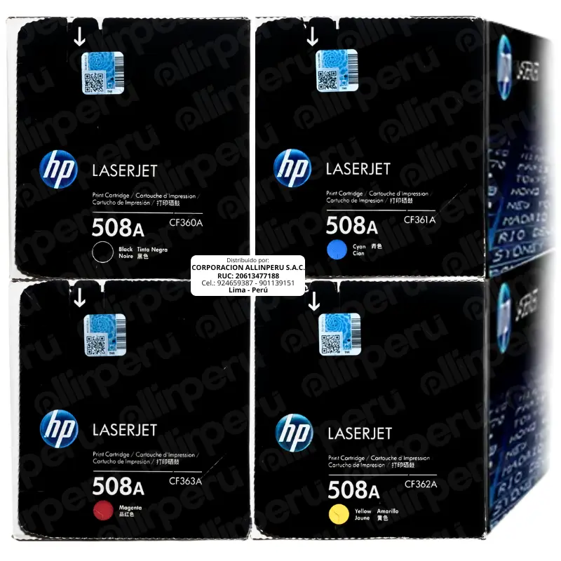 Kit Toner HP 508A 4 Colores para LaserJet M552 M553 M577 Kit Toner HP 508A 4 Colores para LaserJet M552 M553 M577