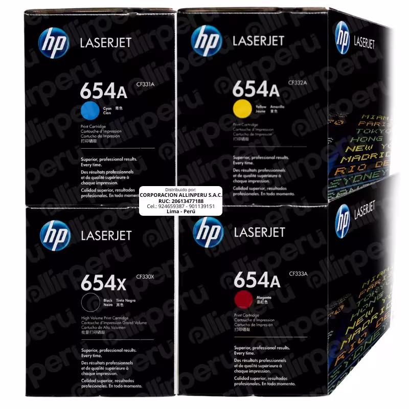 Kit Toner HP 654A - 654X CMYK para LaserJet M651